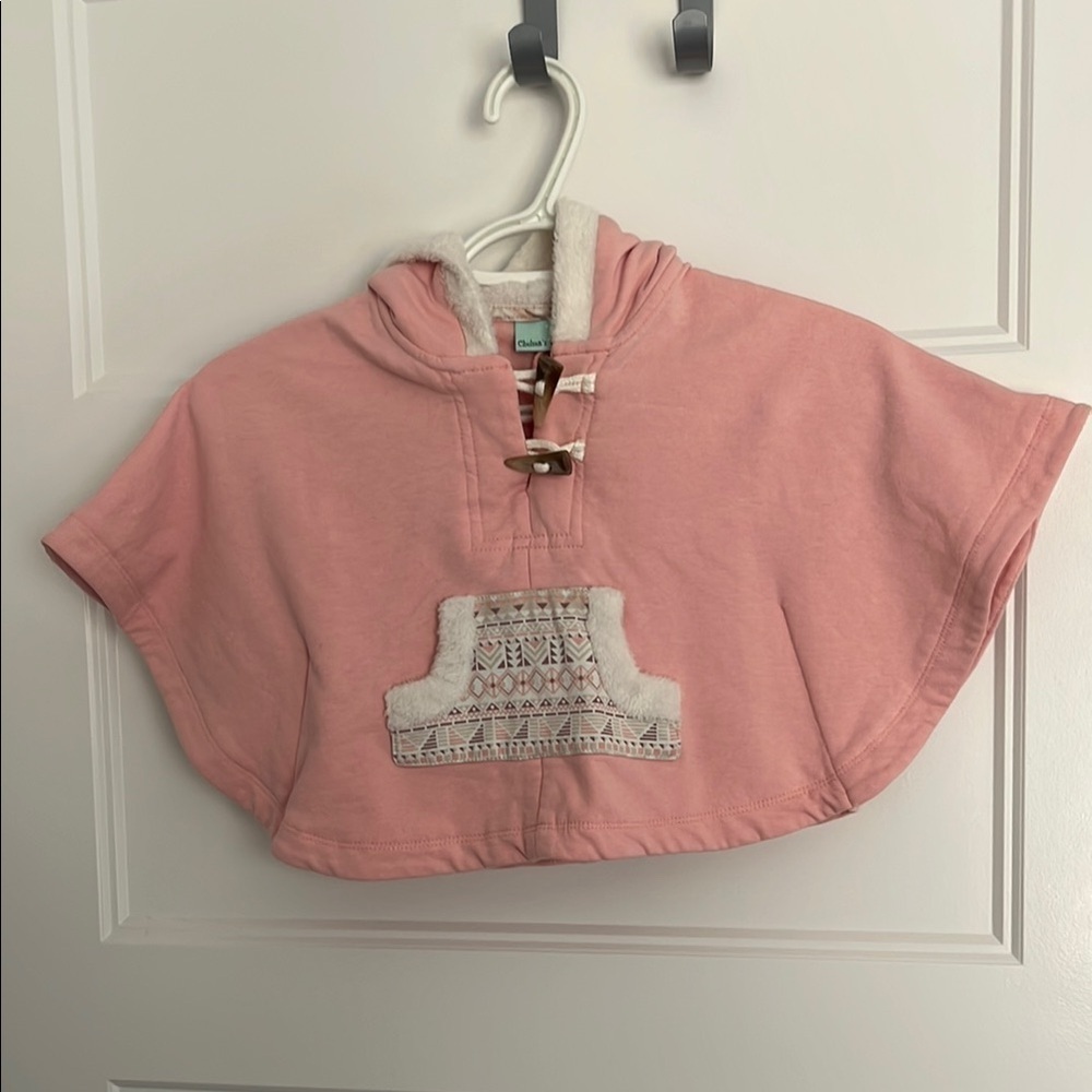 Pink Hooded Poncho with Embroidered Detail